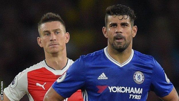 Laurent Koscielny (left) and Diego Costa (right)