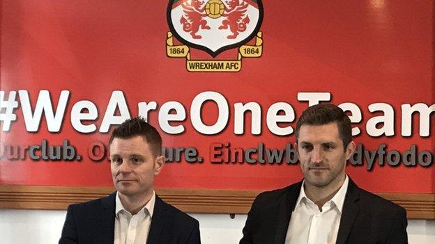 Wrexham director Spencer Harris (L) with new manager Sam Ricketts