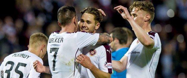 Hearts players celebrating