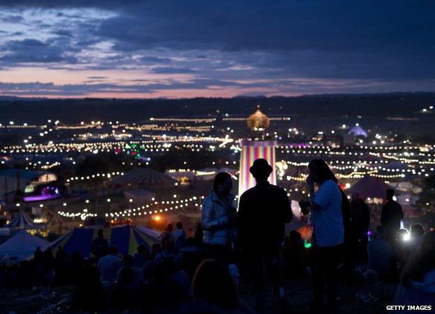 Glastonbury at night