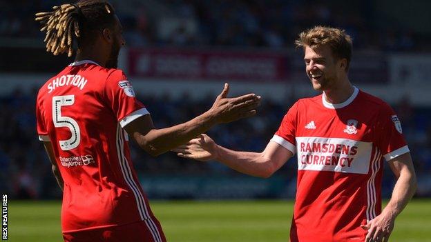 Patrick Bamford (right) celebrates scoring for Middlesbrough against Ipswich