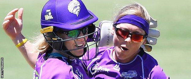 Heather Knight celebrates a wicket for Hobart Hurricanes