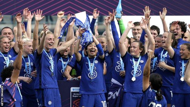 Chelsea lift the WSL title trophy