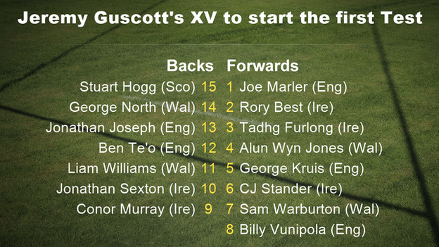 Guscott's starting XV: Hogg, North, Jospeh, Te'o, Williams, Sexton, Murray, Marler, Best, Furlong, Jones, Kruis, Stander, Warburton, Vunipola