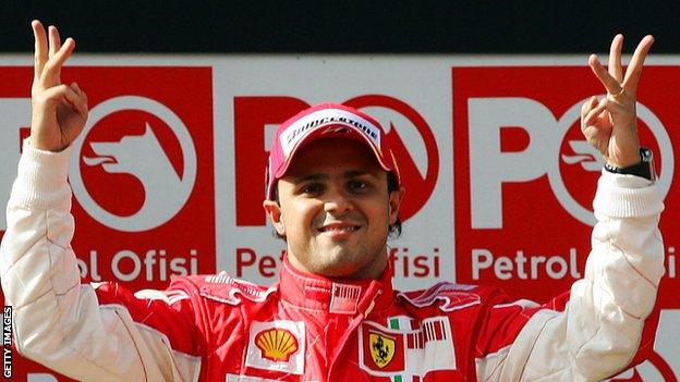 Felipe Massa celebrates winning the 2008 Turkish Grand Prix