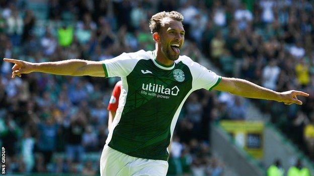 Christian Doidge scored a first-half hat-trick for Hibs at Easter Road