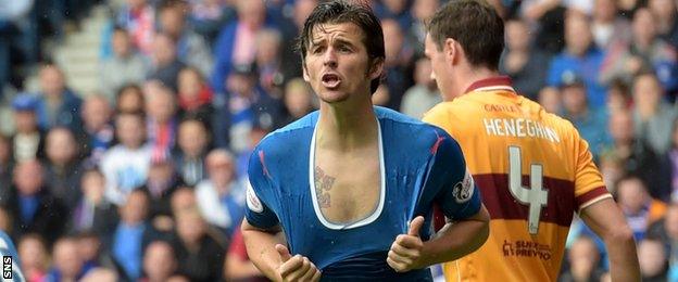 Rangers' Joey Barton shows his frustration against Motherwell