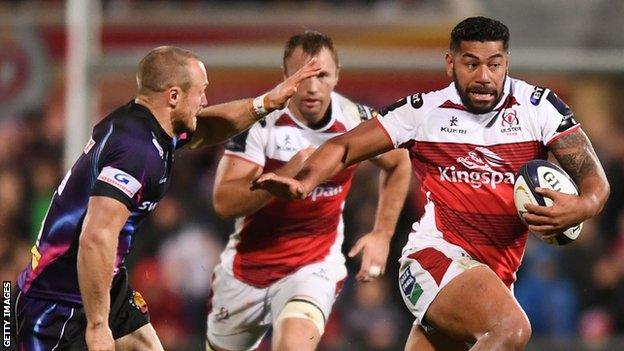 Charles Piutau runs through the Exeter defence to set up Sean Reidy's try for Ulster