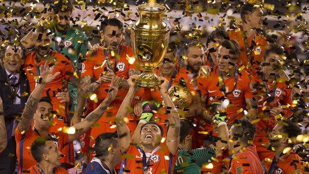 Chile celebrate with the Copa America