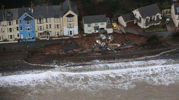 Damaged line at Dawlish