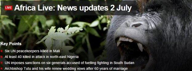 Screen grab of BBC Africa Live page