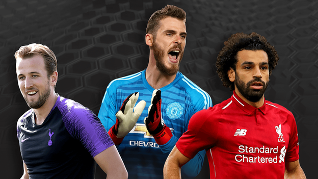 Harry Kane, David de Gea and Mo Salah