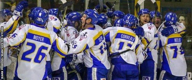 Flyers players celebrate after Finucci's overtime winner confirmed their final four place