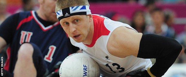 Aaron Phipps in wheelchair rugby action at London 2012