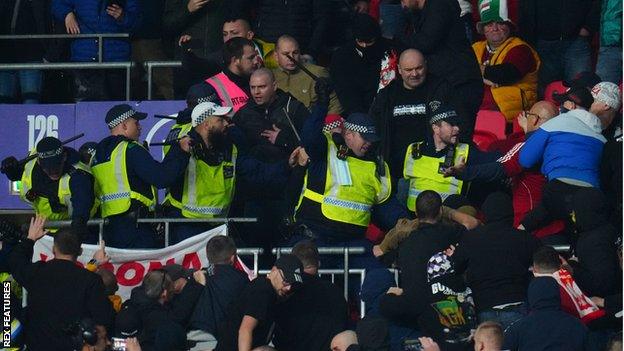 Crowd trouble in Hungary section at Wembley