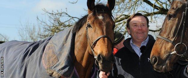 Trainer Nicky Henderson with Bob's Worth (left)