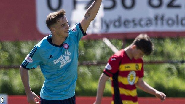 Eamonn Brophy celebrates one of his two goals against Partick