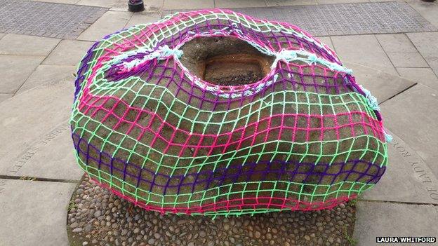 Yarn-bombed landmark