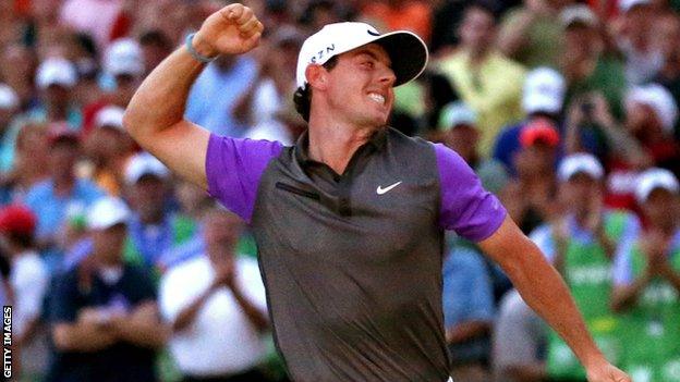 Rory McIlroy celebrates winning the last of his four majors - the US PGA Championship at Valhalla in 2014