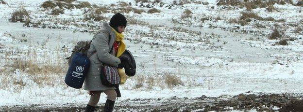 Migrant on the border between Serbia and Macedonia, 18 Jan