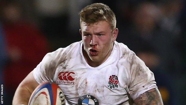 Max Crumpton carries the ball for England Under-20s against Scotland