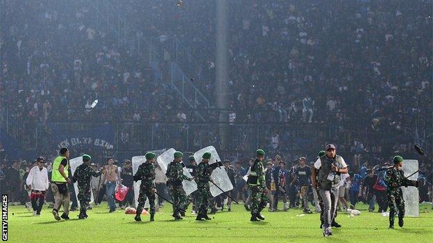 Police at Kanjuruhan stadium