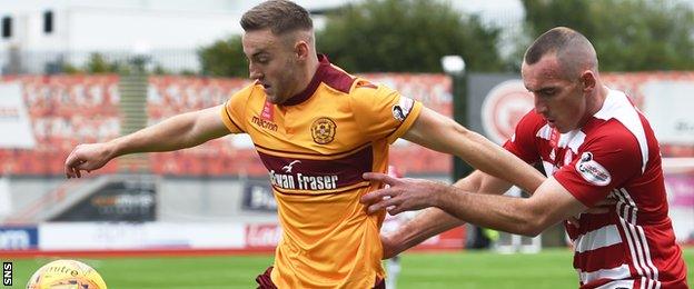 Motherwell's Allan Campbell in action with Hamilton's Darian Mackinnon.