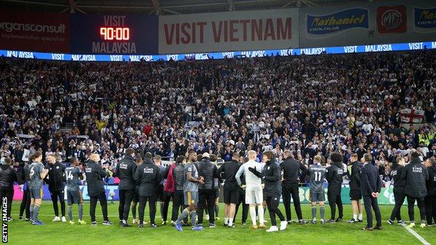 Leicester players and fans in Cardiff