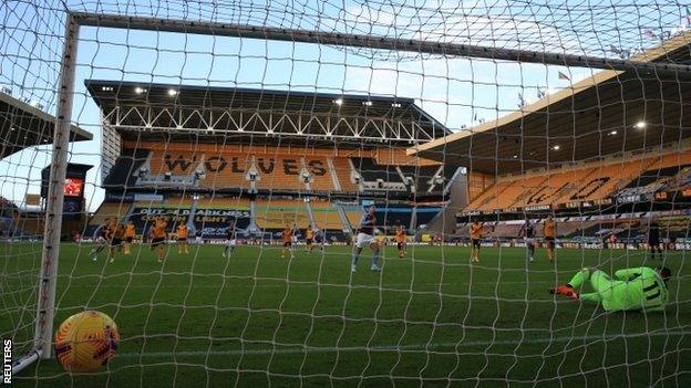 Anwar El Ghazi scores a penalty against Wolves