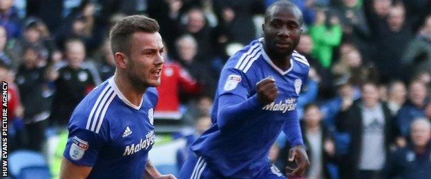 Joe Ralls celebrates the winner against Aston Villa