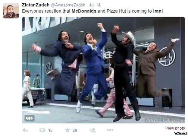 Tweet about McDonald's going to Iran