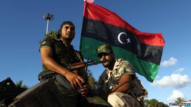 Libyan troops during a demonstration calling on the international community to arm the Libyan army