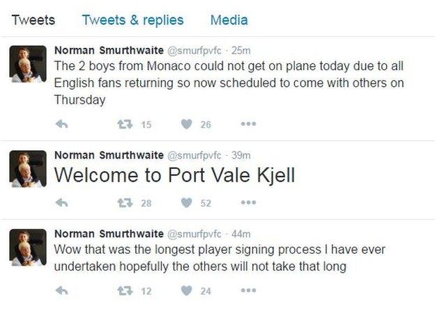 Port Vale chairman Norman Smurthwaite on Twitter