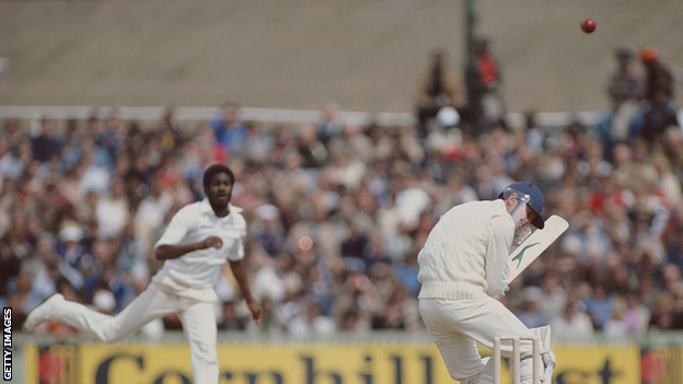 Michael Holding bowls a bouncer