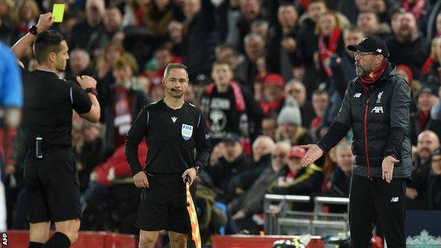 Jurgen Klopp being booked against Napoli