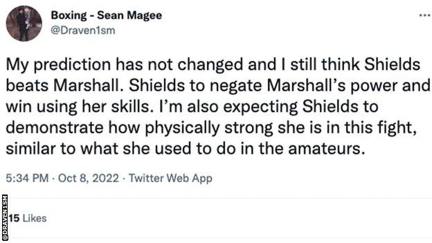 Tweet about Savannah Marshall v Claressa Shields.