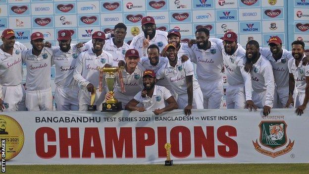 West Indies with the Test series trophy