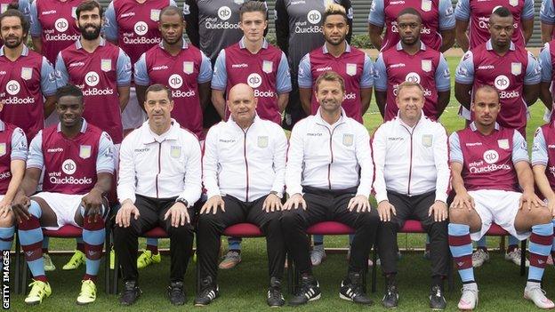 Aston Villa 2015-16 squad photo with Adama Traore (top right) and Micah Richards (bottom left)