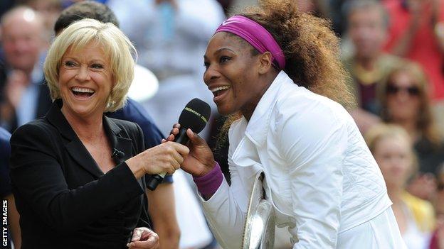 Sue Barker and Serena Williams