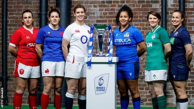 Women's Six Nations captains Siwan Lillicrap, Gaelle Hermet, Sarah Hunter, Giada Franco, Ciara Griffin and Rachel Malcolm