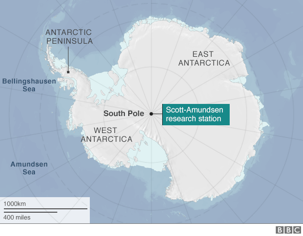 A map showing the location of the Amundsen-Scott research station