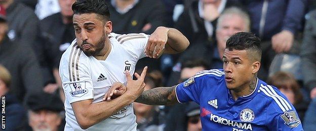 Neil Taylor in action for Swansea against Chelsea