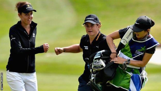 Michele Thomson and Meghan Maclaren at the European Golf Team Championships at Gleneagles