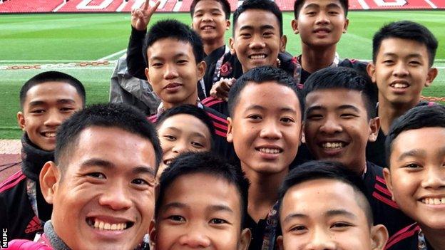 Thai Cave boys pictured at Old Trafford