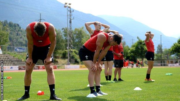 Wales players in the Swiss Alps