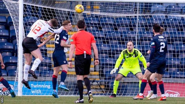 Dunfermline's Rhys Breen heads wide