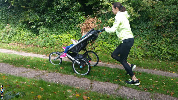 Jo Pavey runs with a buggy