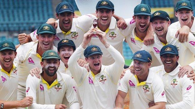 Australia celebrate winning the Ashes