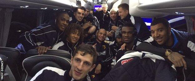 Watford players on team coach