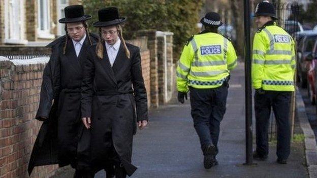 Police and locals in Stamford Hill